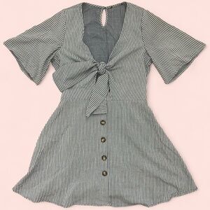 Elegant Blue and White Striped Mini Dress